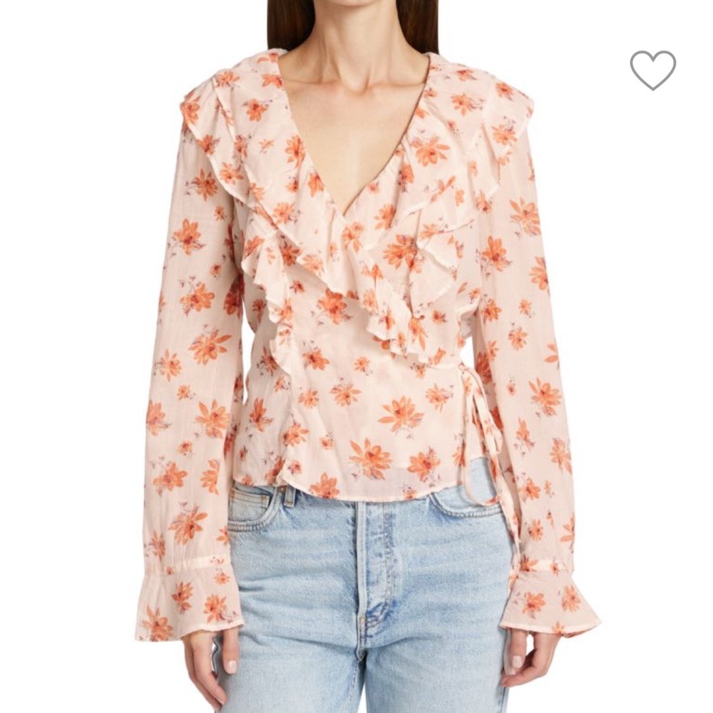 Free People Floral Ruffle Wrap Top